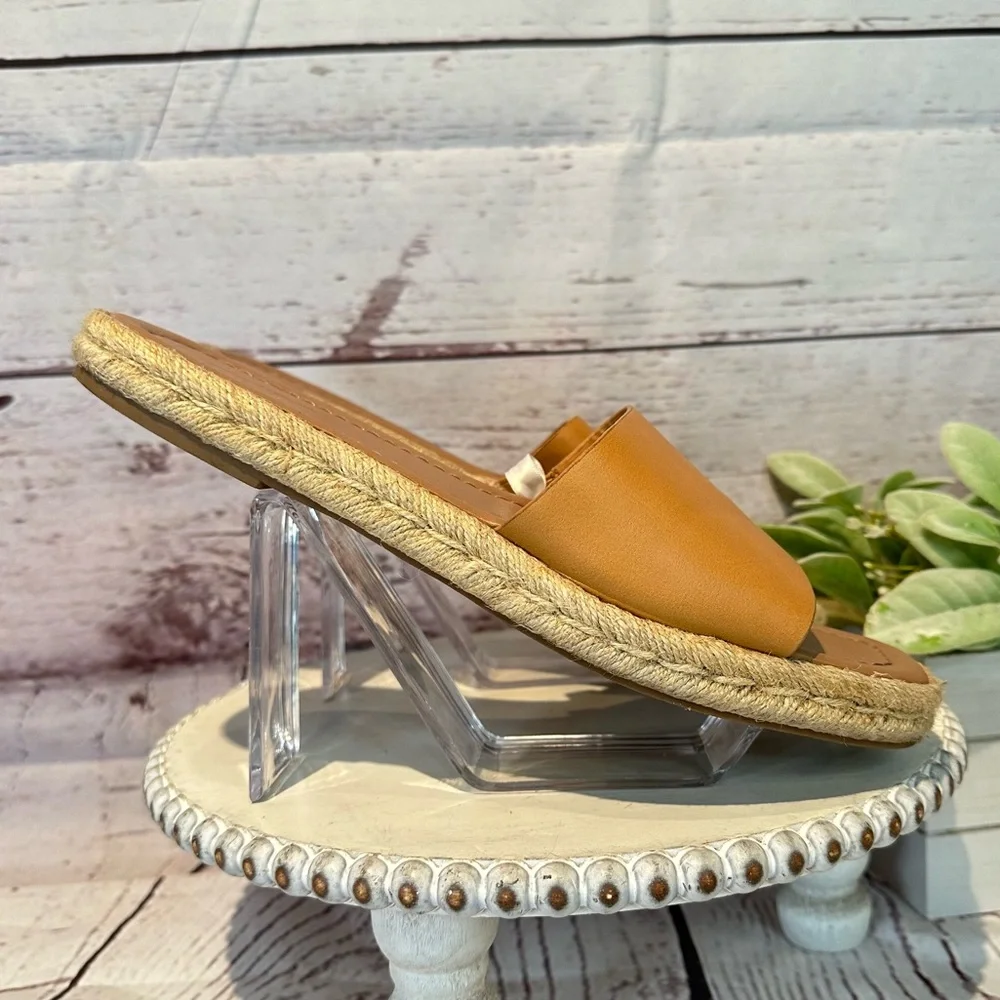 Universal Thread Espadrille Faux Leather Tan Cognac Slides Sandals Size 9.5 - Picture 2 of 11